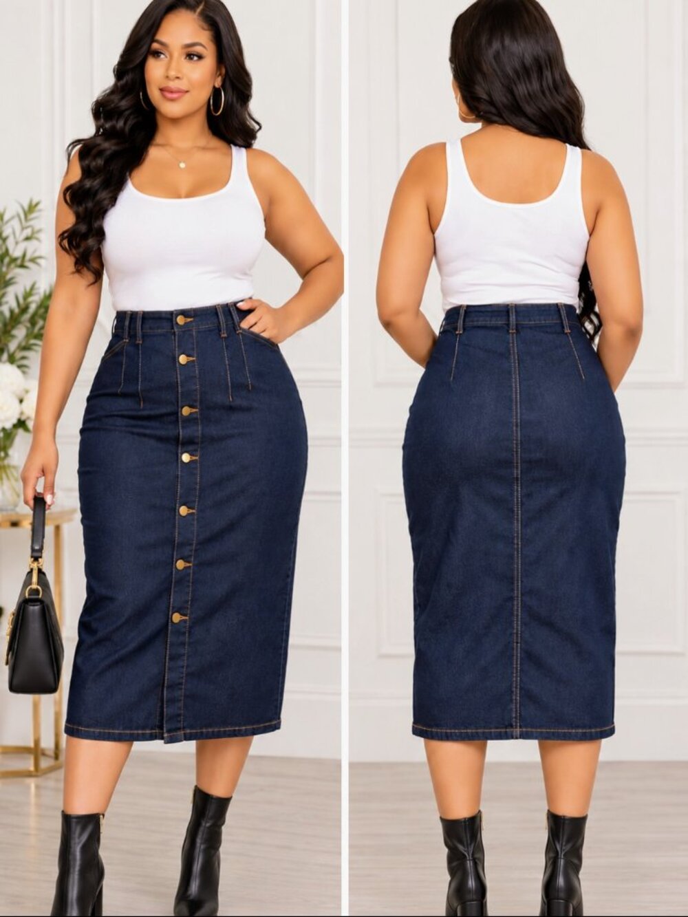 d. Jeans Women's High Rise Indigo Denim Skirt Size 12 Button Front Classic Style